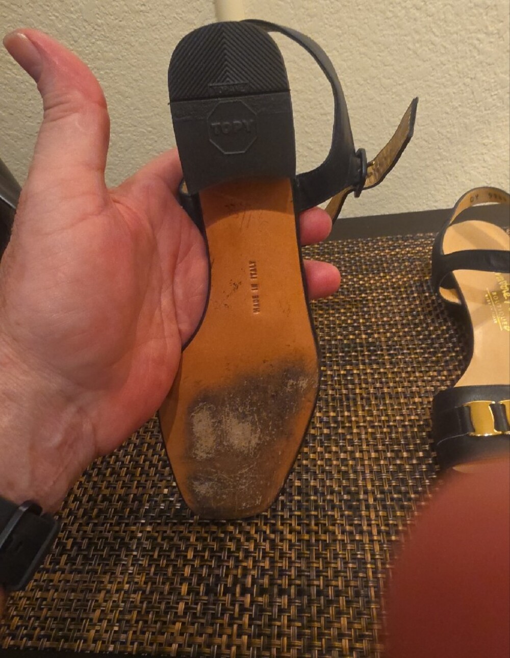 Salvatore Ferragamo Black Leather Slingback Sandals with Gold Hardware - Picture 3 of 6